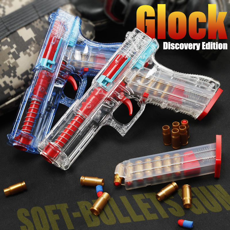 Transparent Glock throwing shell soft bullet toy gun
